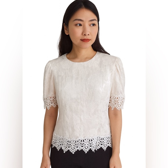 Vintage Nah Nah Collection Floral with Lace trim top with shoulder pads, Size 14 - Picture 12 of 12